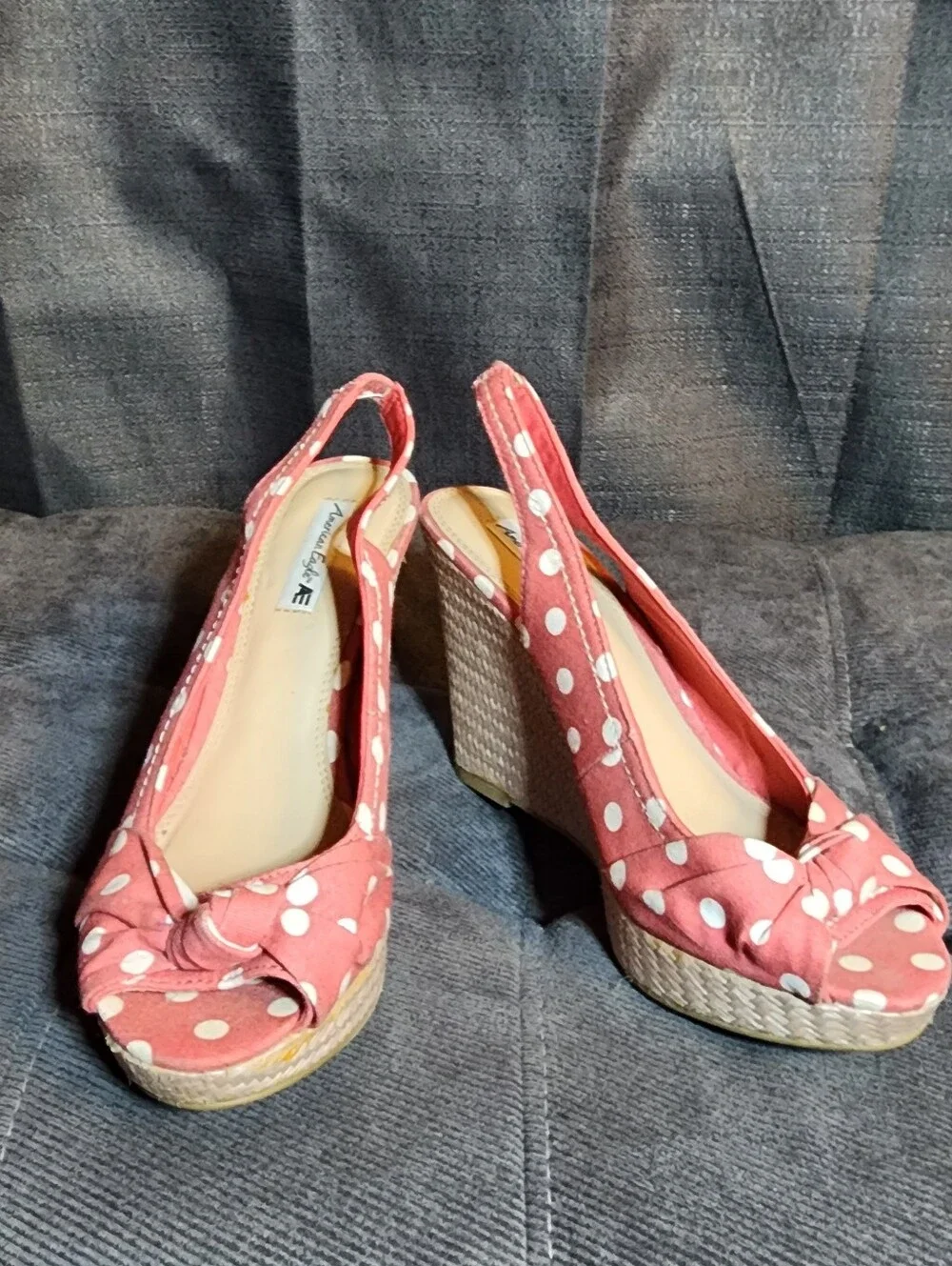 American Eagle Polka Dot Bow Espadrille Wedges Size 7W